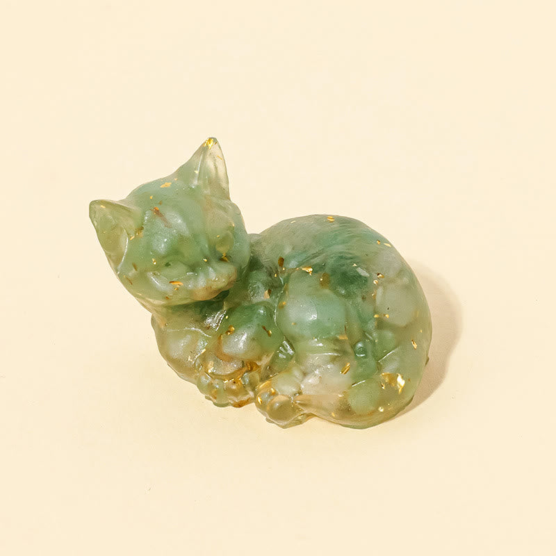 Figurine de chaton porte-bonheur en cristal Olivenorma, décoration en pierre précieuse - Aventurine verte - Pose 4 - image 9