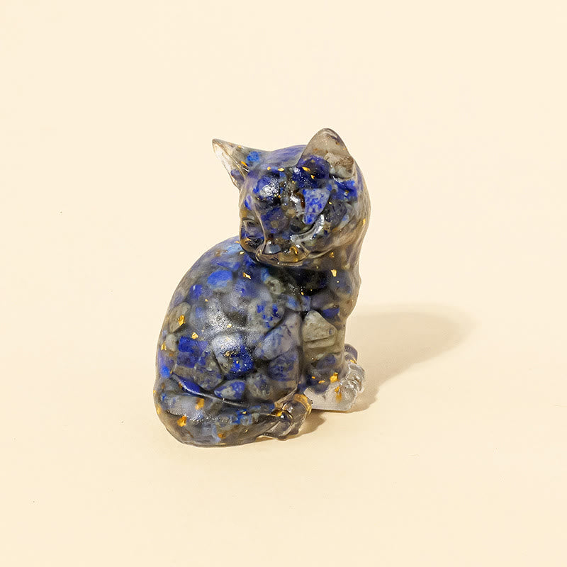 Figurine de chaton porte-bonheur en cristal Olivenorma, décoration en pierre précieuse - Lapis lazuli - Pose 3 - image 20