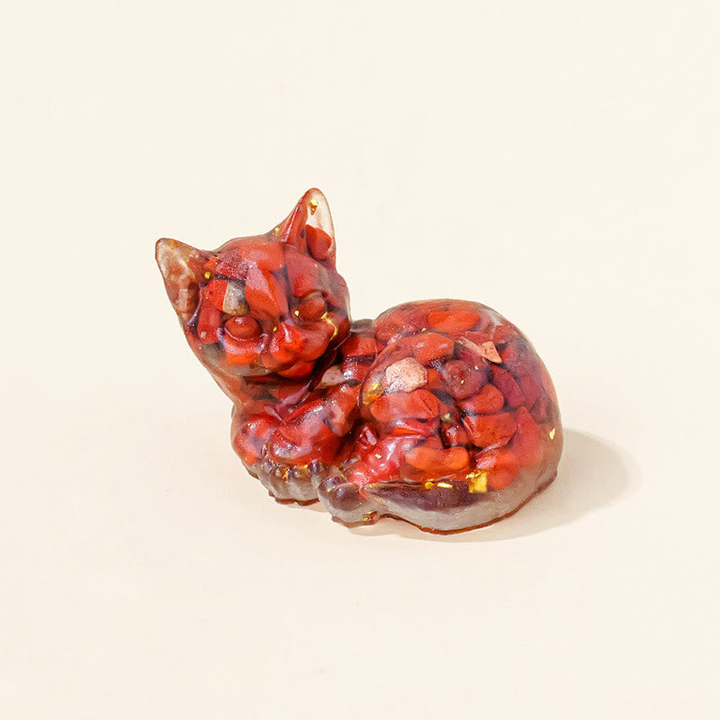 Figurine de chaton porte-bonheur en cristal Olivenorma, décoration en pierre précieuse - Jaspe rouge - Pose 4 - image 31