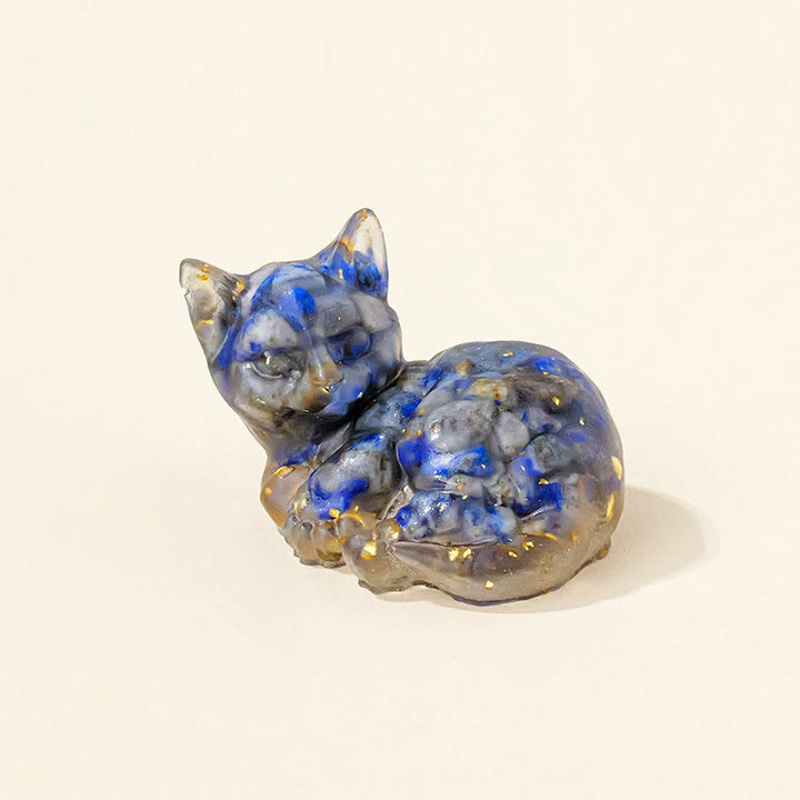 Figurine de chaton porte-bonheur en cristal Olivenorma, décoration en pierre précieuse - Lapis lazuli - Pose 4 - image 21