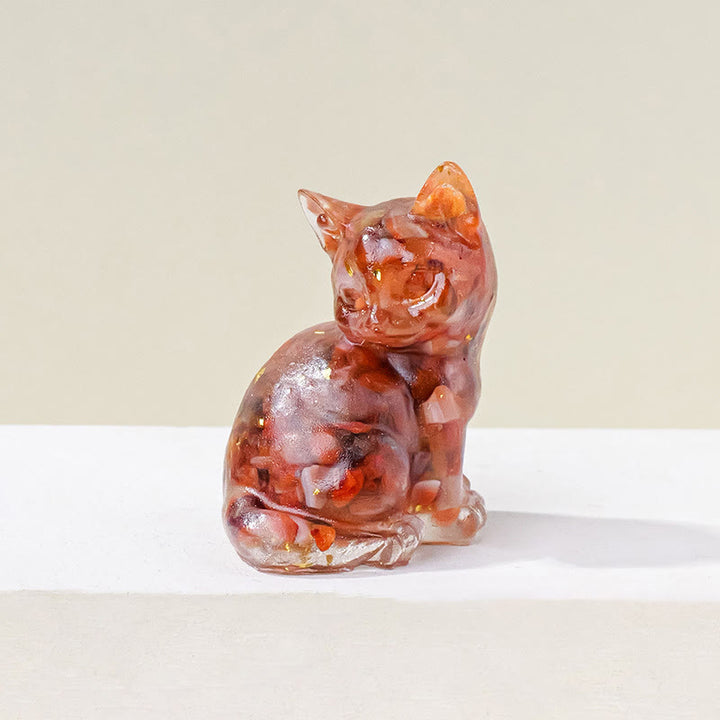 Figurine de chaton porte-bonheur en cristal Olivenorma, décoration en pierre précieuse - Agate rouge - Pose 3 - image 25