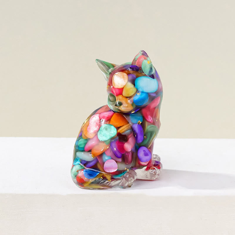 Figurine de chaton porte-bonheur en cristal Olivenorma, décoration en pierre précieuse - Coquillages colorés - Pose 3 - image 43