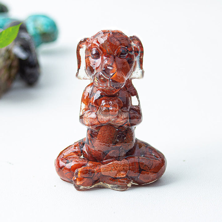 Décoration en pierre précieuse pour chien de méditation zen en cristal époxy Olivenorma