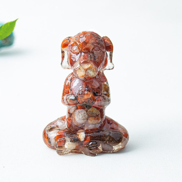 Décoration en pierre précieuse pour chien de méditation zen en cristal époxy Olivenorma