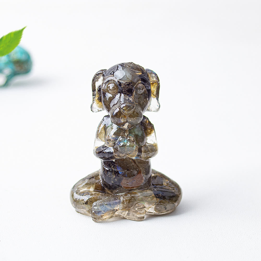 Décoration en pierre précieuse pour chien de méditation zen en cristal époxy Olivenorma