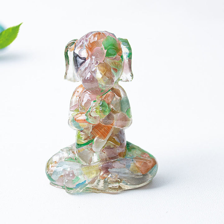 Décoration en pierre précieuse pour chien de méditation zen en cristal époxy Olivenorma