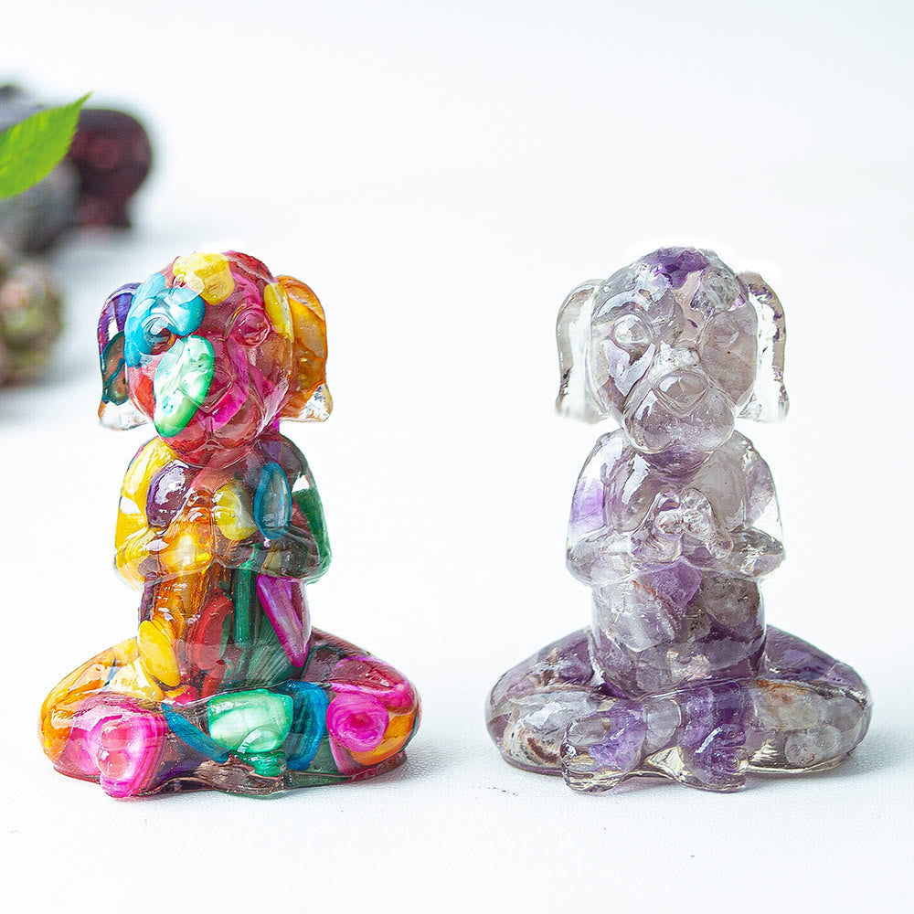 Décoration en pierre précieuse pour chien de méditation zen en cristal époxy Olivenorma