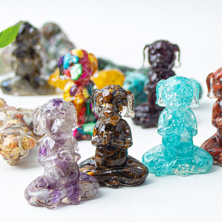 Décoration en pierre précieuse pour chien de méditation zen en cristal époxy Olivenorma