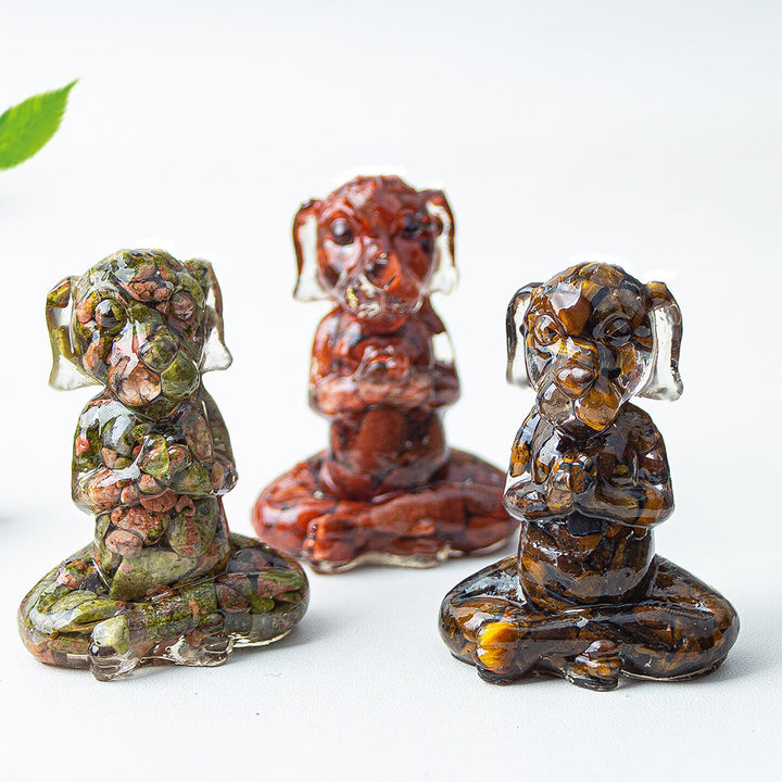 Décoration en pierre précieuse pour chien de méditation zen en cristal époxy Olivenorma