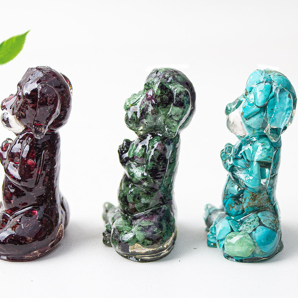 Décoration en pierre précieuse pour chien de méditation zen en cristal époxy Olivenorma