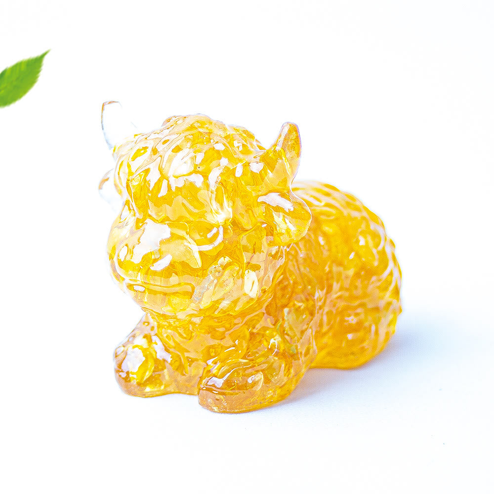 Décoration en pierre précieuse en cristal époxy Olivenorma représentant un bétail des Highlands