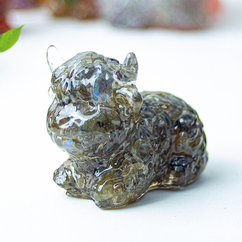 Décoration en pierre précieuse en cristal époxy Olivenorma représentant un bétail des Highlands