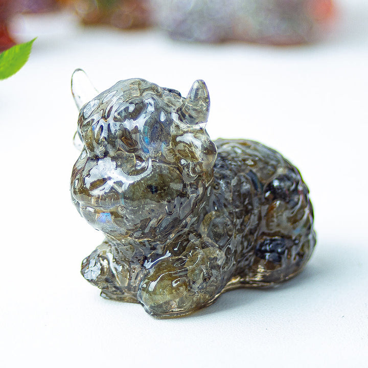 Décoration en pierre précieuse en cristal époxy Olivenorma représentant un bétail des Highlands