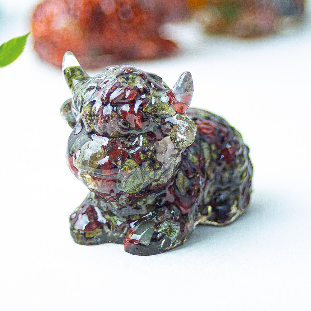 Décoration en pierre précieuse en cristal époxy Olivenorma représentant un bétail des Highlands