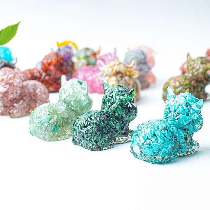 Décoration en pierre précieuse en cristal époxy Olivenorma représentant un bétail des Highlands