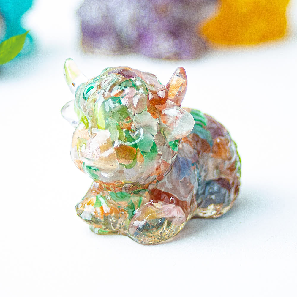 Décoration en pierre précieuse en cristal époxy Olivenorma représentant un bétail des Highlands