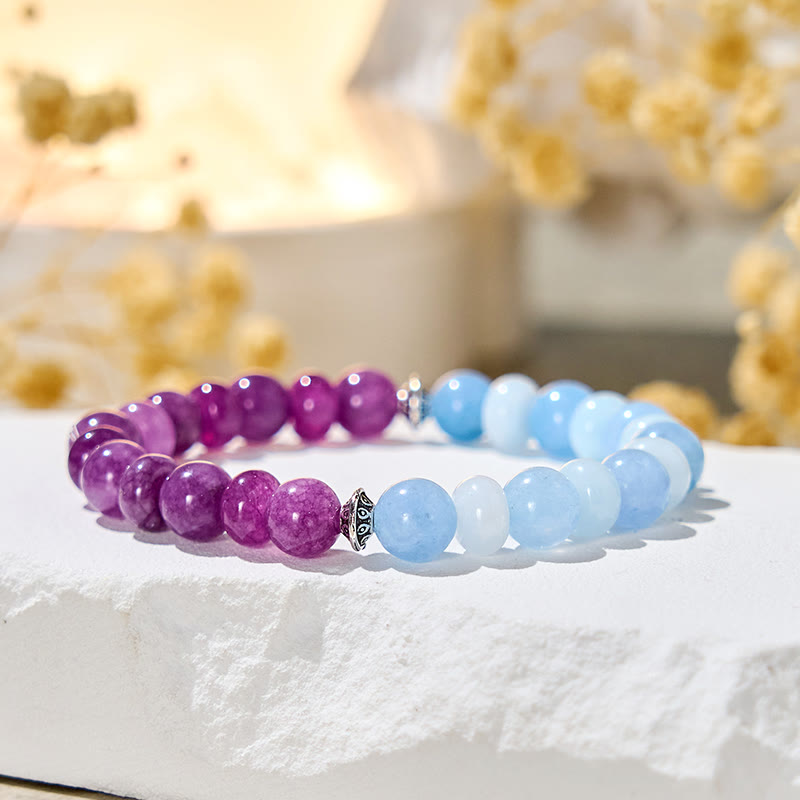 Bracelet d'équilibre émotionnel Olivenorma « Luna Mist » en aigue-marine et améthyste - Pierre naturelle - image 1