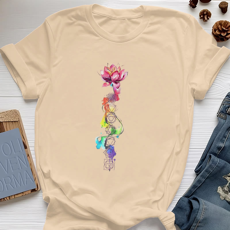 T-shirt imprimé aquarelle Olivenorma Lotus Chakra Energy