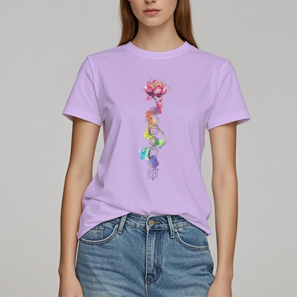 T-shirt imprimé aquarelle Olivenorma Lotus Chakra Energy