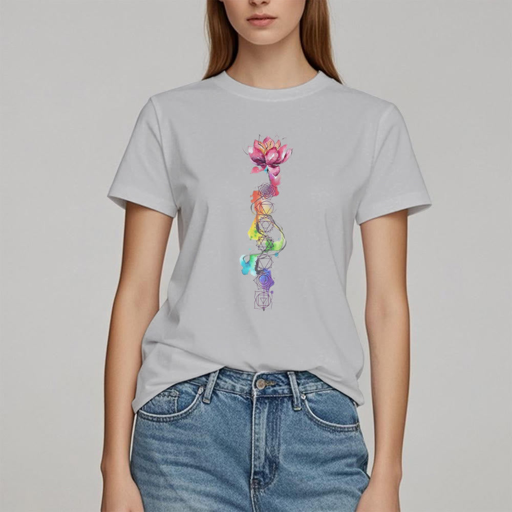 T-shirt imprimé aquarelle Olivenorma Lotus Chakra Energy