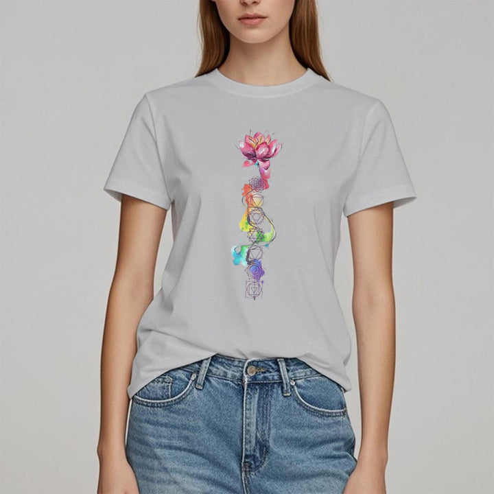 T-shirt imprimé aquarelle Olivenorma Lotus Chakra Energy