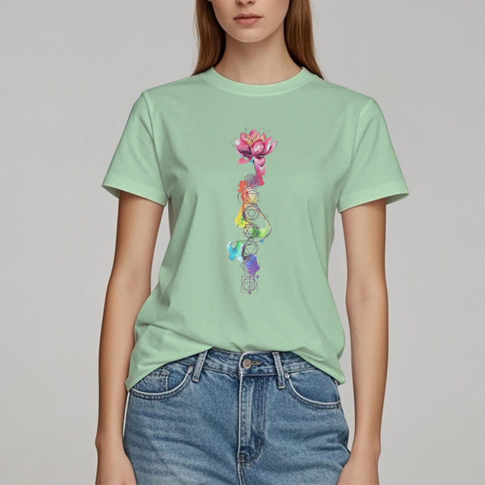 T-shirt imprimé aquarelle Olivenorma Lotus Chakra Energy