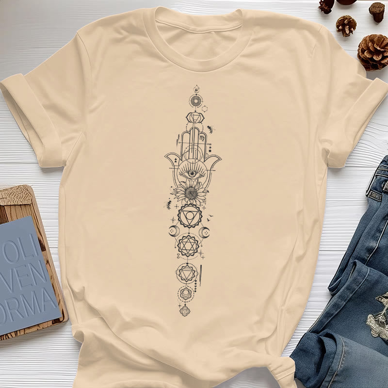 T-shirt Olivenorma Hamsa Mauvais Œil Chakra Protection Méditation