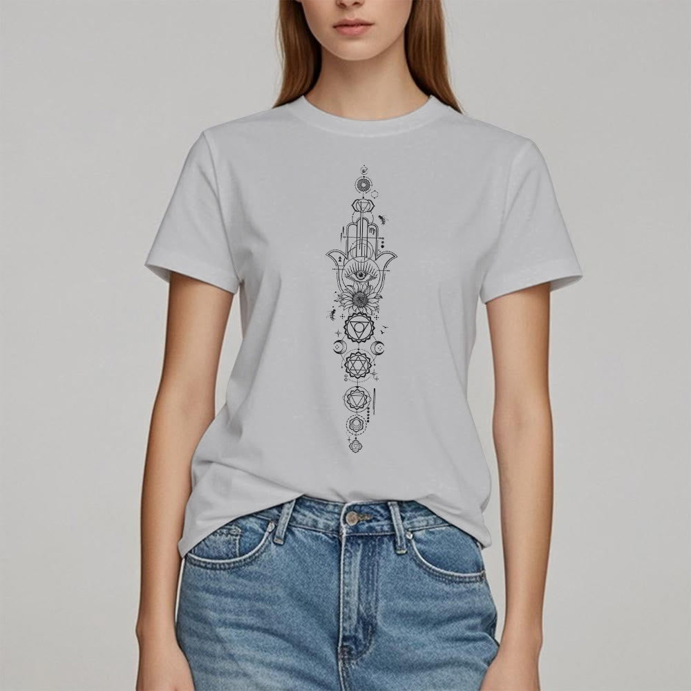 T-shirt Olivenorma Hamsa Mauvais Œil Chakra Protection Méditation