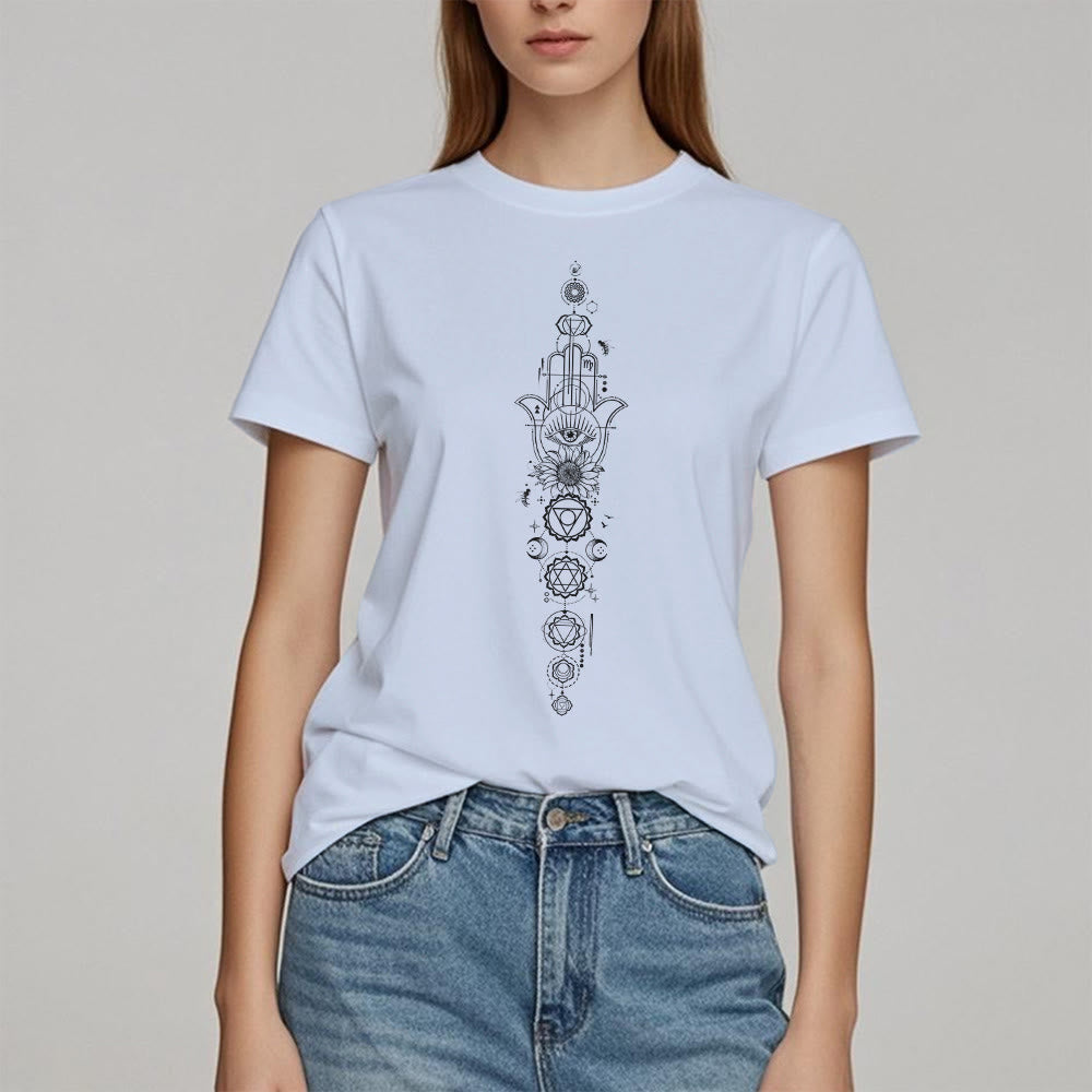 T-shirt Olivenorma Hamsa Mauvais Œil Chakra Protection Méditation