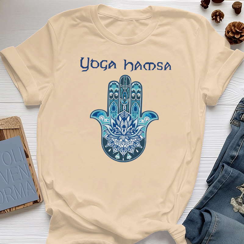 T-shirt confort imprimé Hamsa Yoga bleu Olivenorma