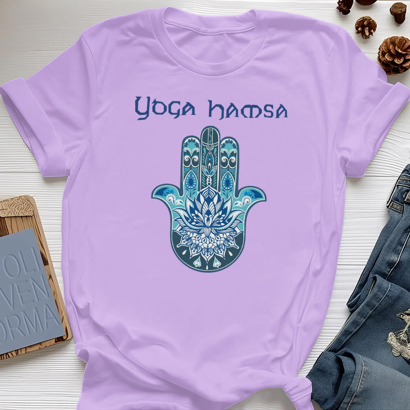 T-shirt confort imprimé Hamsa Yoga bleu Olivenorma