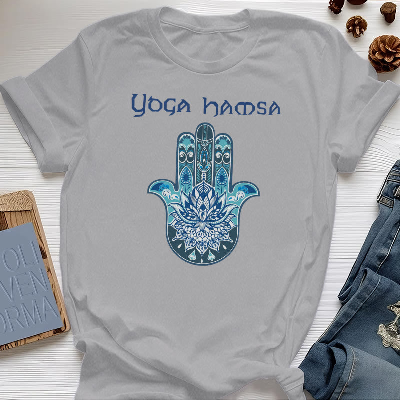 T-shirt confort imprimé Hamsa Yoga bleu Olivenorma