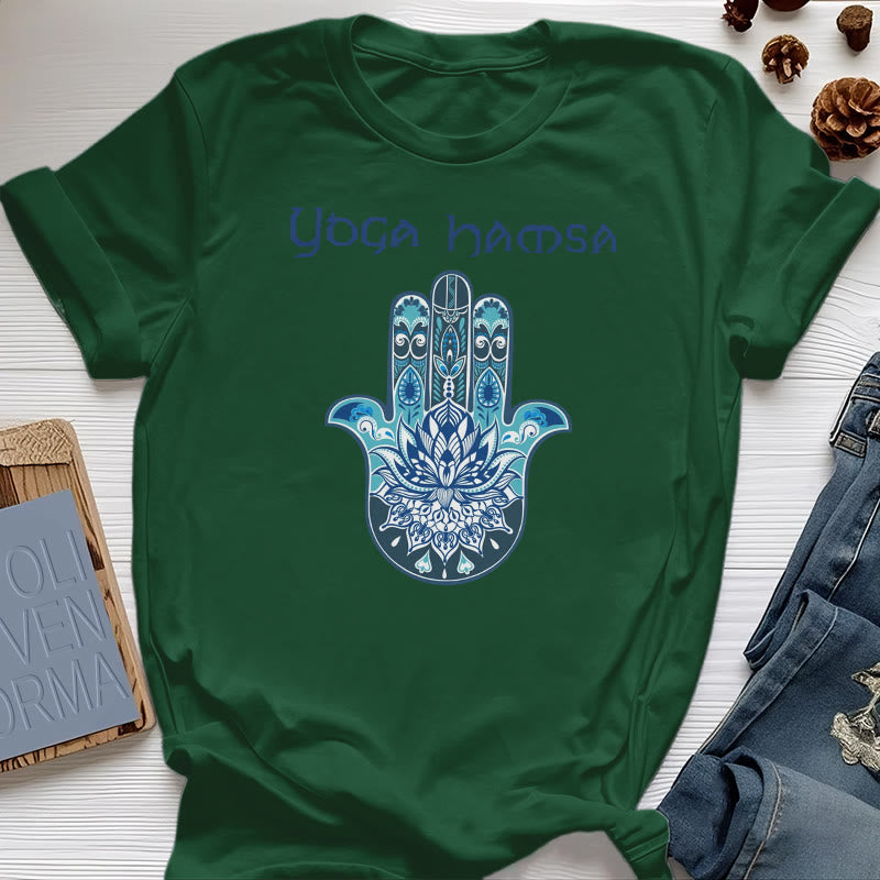 T-shirt confort imprimé Hamsa Yoga bleu Olivenorma