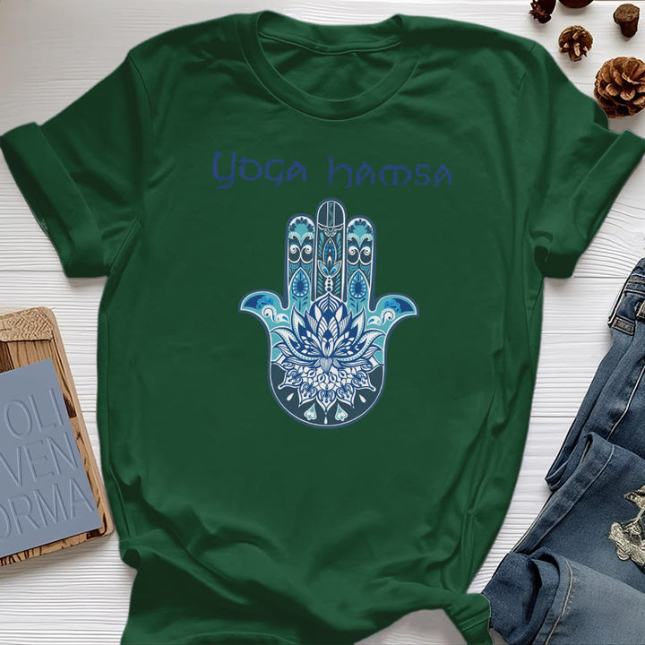 T-shirt confort imprimé Hamsa Yoga bleu Olivenorma
