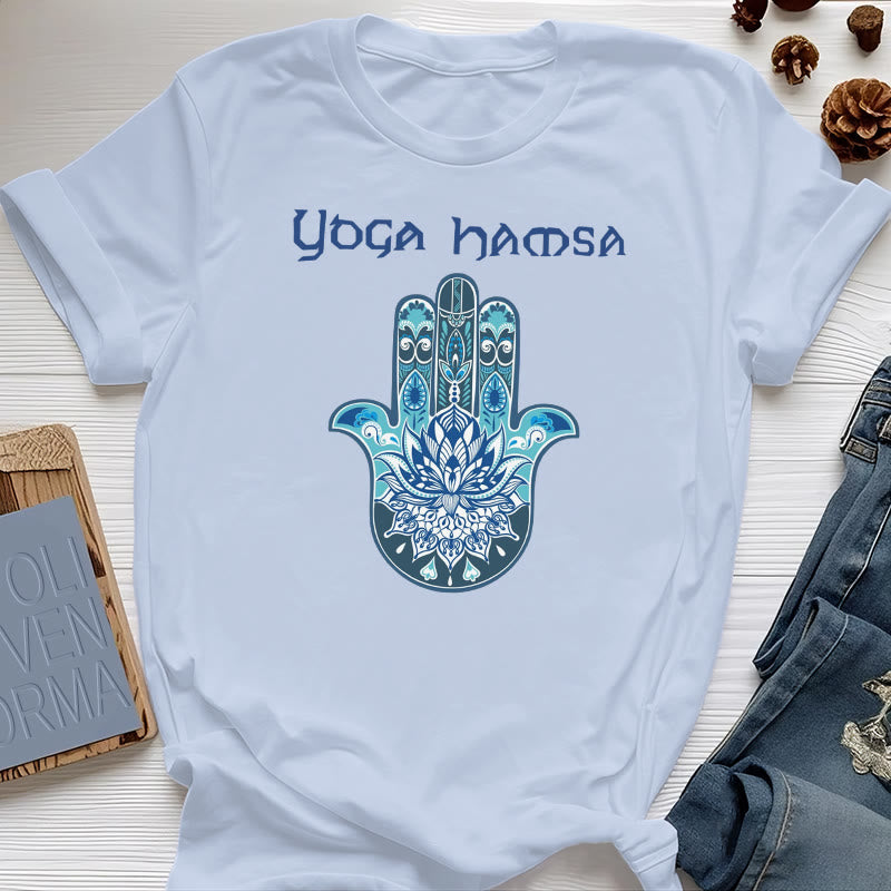 T-shirt confort imprimé Hamsa Yoga bleu Olivenorma