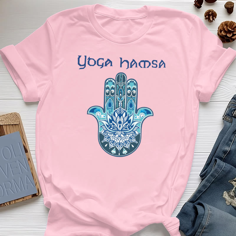 T-shirt confort imprimé Hamsa Yoga bleu Olivenorma