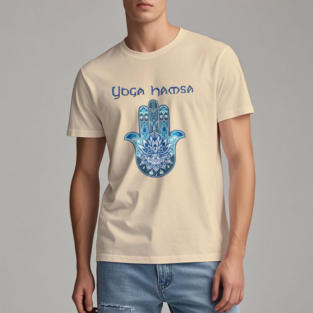 T-shirt confort imprimé Hamsa Yoga bleu Olivenorma