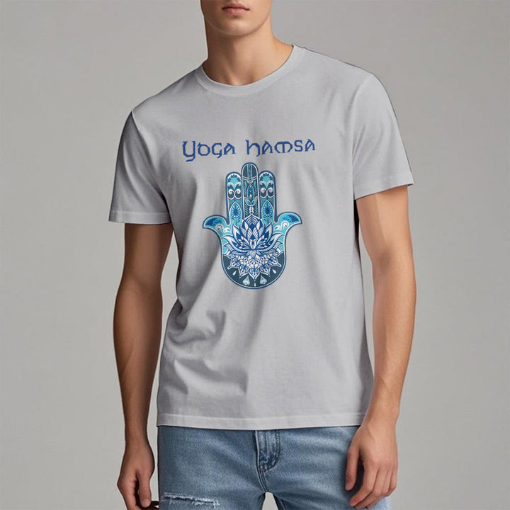 T-shirt confort imprimé Hamsa Yoga bleu Olivenorma