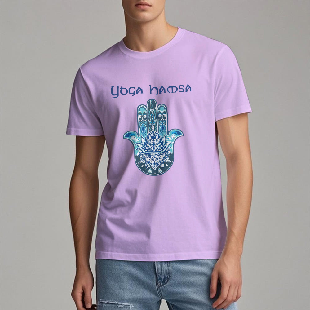 T-shirt confort imprimé Hamsa Yoga bleu Olivenorma