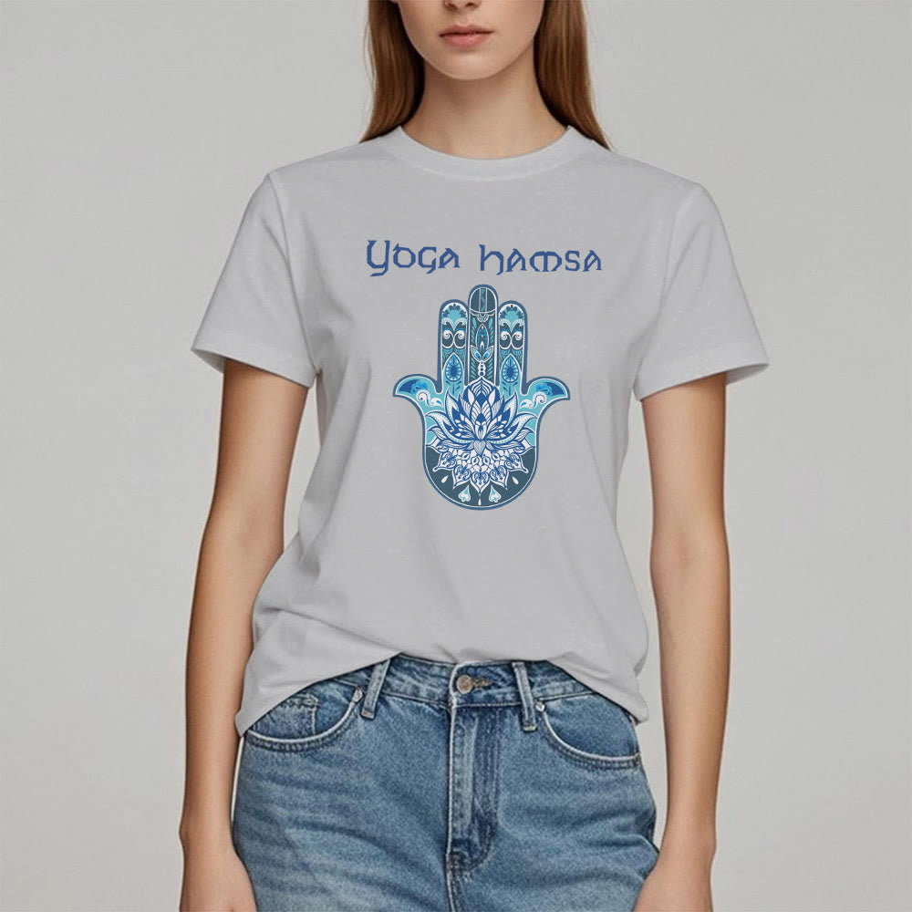 T-shirt confort imprimé Hamsa Yoga bleu Olivenorma