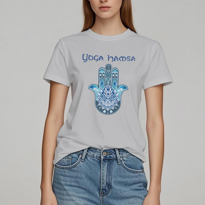 T-shirt confort imprimé Hamsa Yoga bleu Olivenorma