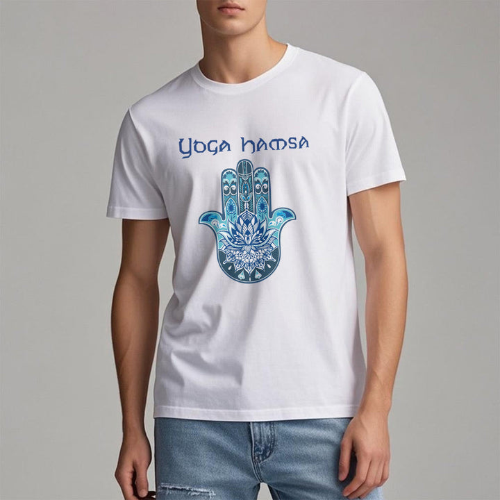 T-shirt confort imprimé Hamsa Yoga bleu Olivenorma