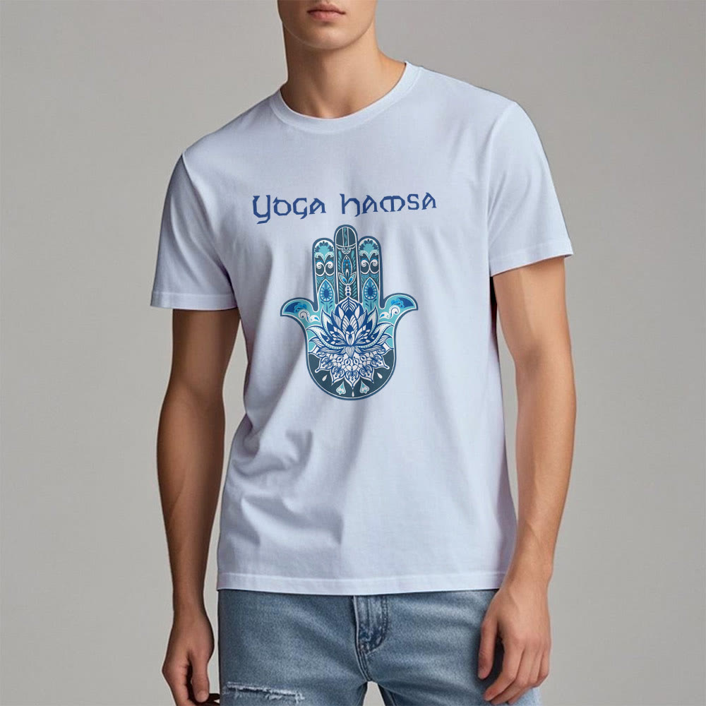 T-shirt confort imprimé Hamsa Yoga bleu Olivenorma