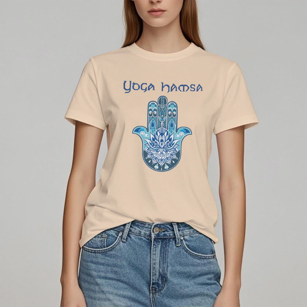 T-shirt confort imprimé Hamsa Yoga bleu Olivenorma