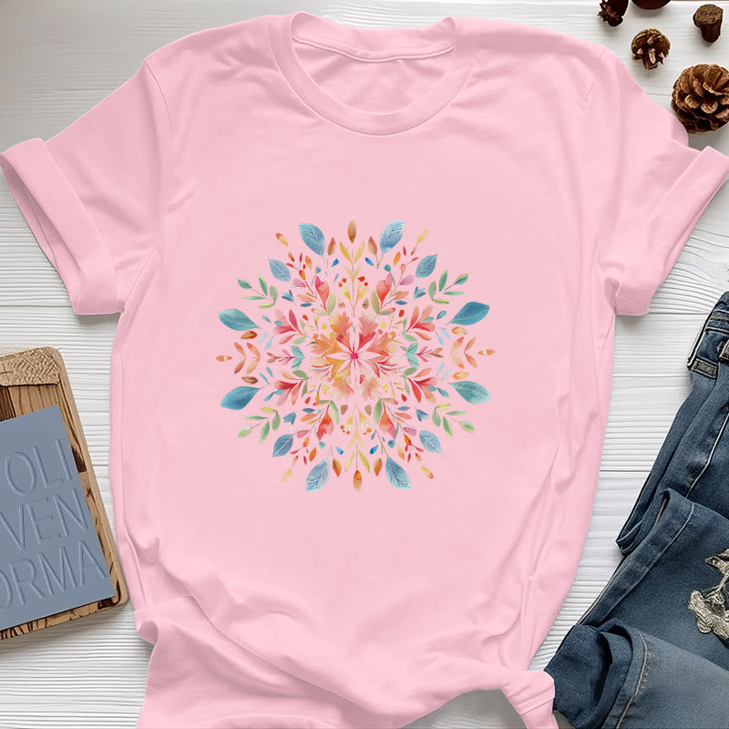 T-shirt printanier à motif floral mandala Olivenorma