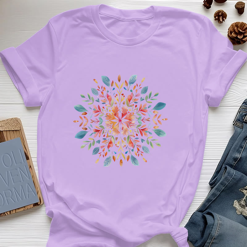 T-shirt printanier à motif floral mandala Olivenorma