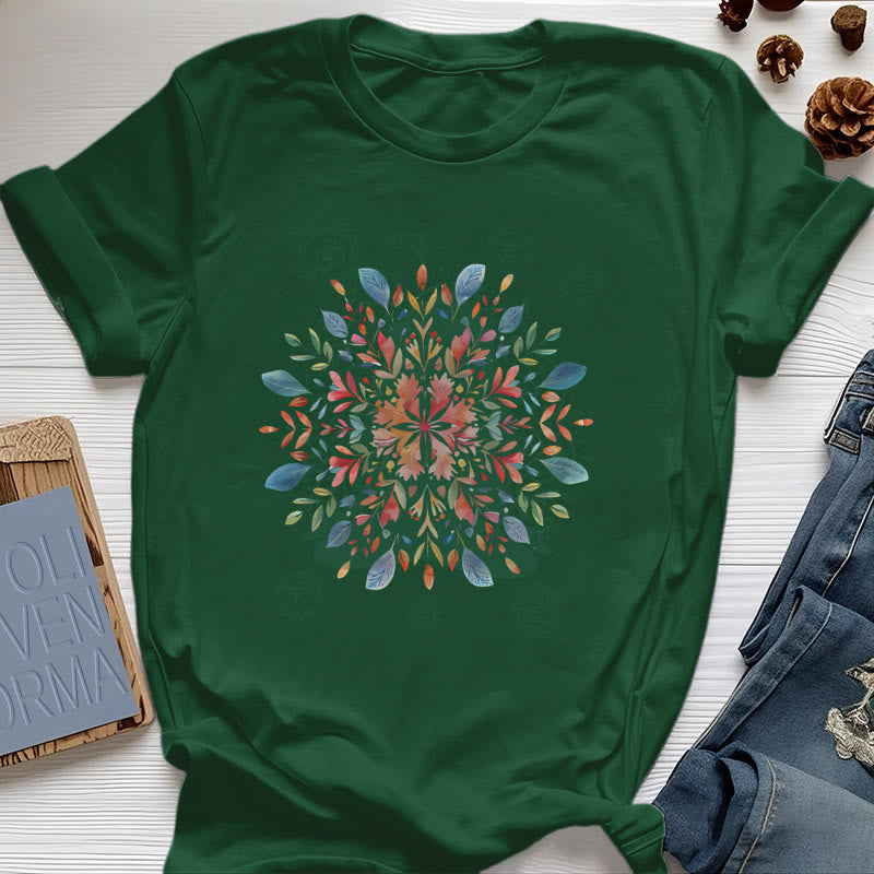 T-shirt printanier à motif floral mandala Olivenorma