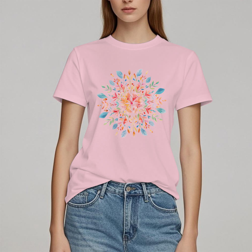 T-shirt printanier à motif floral mandala Olivenorma