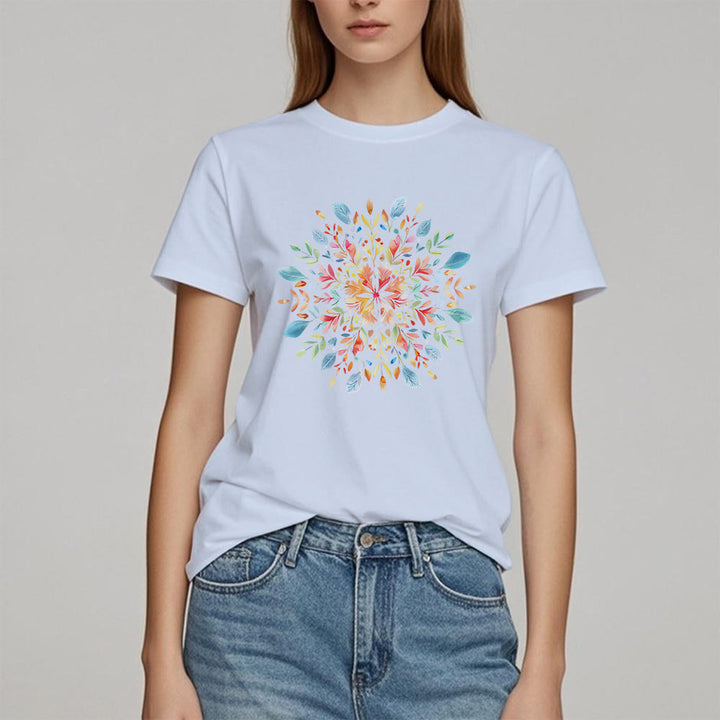 T-shirt printanier à motif floral mandala Olivenorma