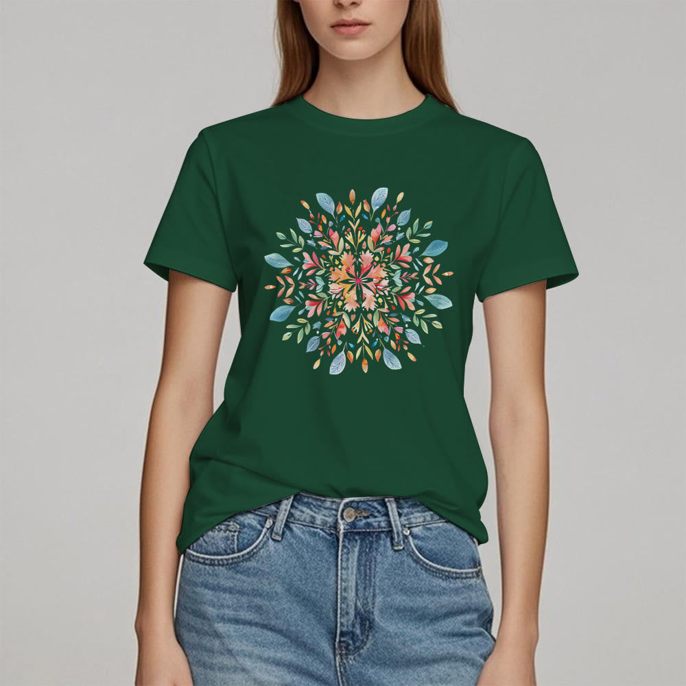 T-shirt printanier à motif floral mandala Olivenorma